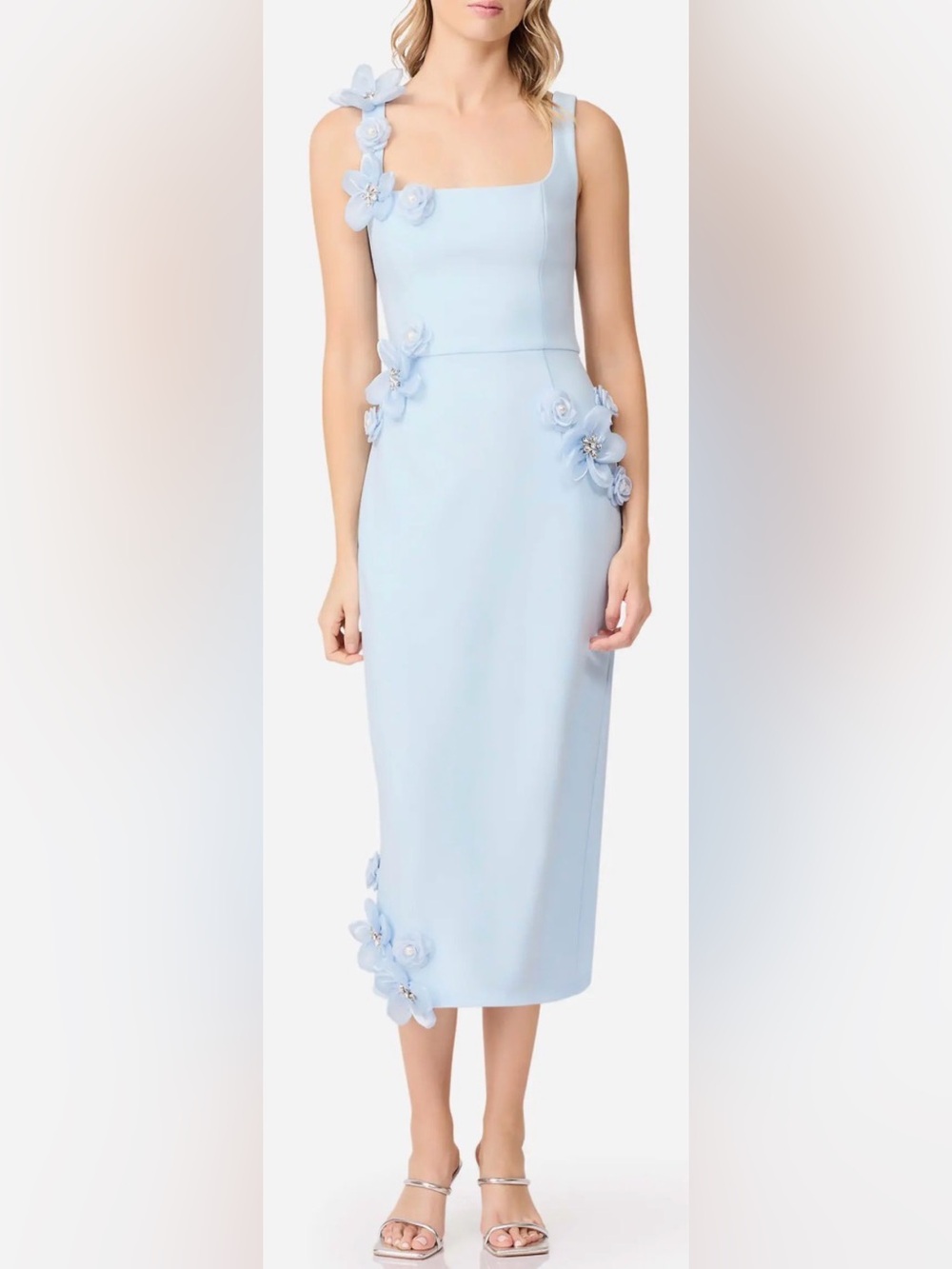 NEW ELLIATT Chantelle 3d floral blue midi Dress sz M - Picture 1 of 10